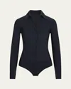 Commando Classic Long Sleeve Button-down Thong Bodysuit In Black