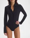 Commando Classic Long Sleeve Button-down Thong Bodysuit In Black