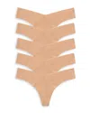 Commando Classic Solid Thong 5-pack In Beige