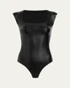 Commando Cap-sleeve Faux Leather Bodysuit In Black