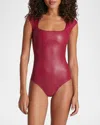Commando Cap-sleeve Faux Leather Bodysuit In Raspberry