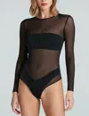 Commando Chic Long Sleeve Mesh Bodysuit In Black