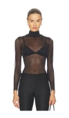 Commando Chic Mesh Long Sleeve Turtleneck In Black