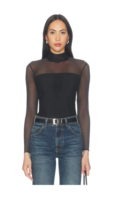 Commando Chic Mesh Mockneck Covered Bodysuit In Black