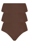 Commando Classic 3-pack High Rise Thongs In Brown