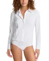 Commando Classic Long Sleeve Button-down Thong Bodysuit In White