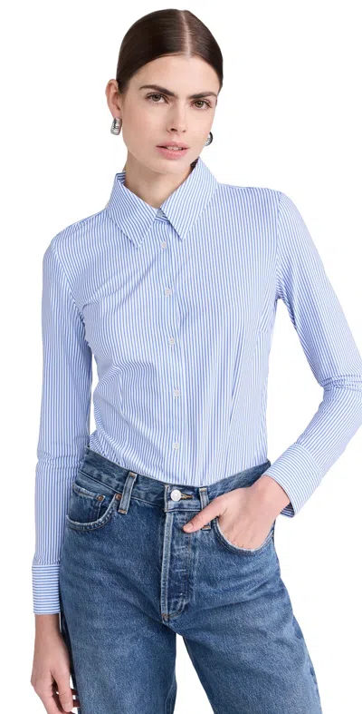 Commando Classic Print Button Down Thong Bodysuit Blue + White Stripe