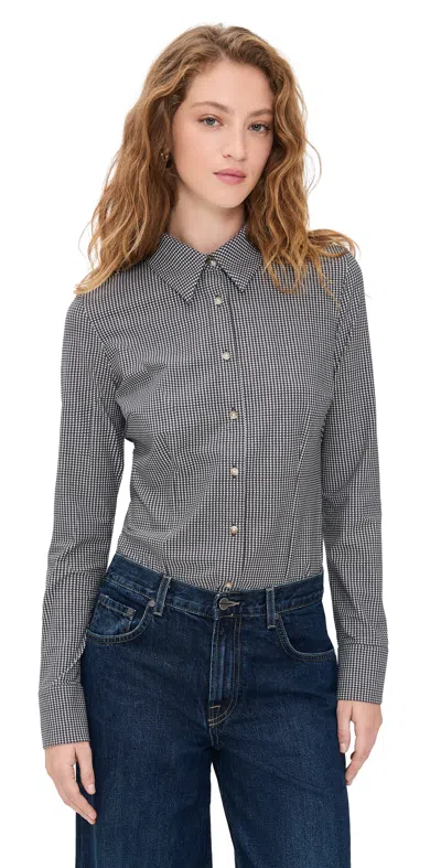 Commando Classic Print Button Down Thong Bodysuit Houndstooth Espresso In Multi