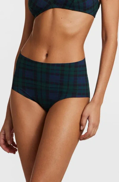 Commando Classic Print High Waist Briefs In Tartan Plaid