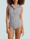 Commando Classic Printed Sleeveless Button Down Bodysuit In Black/white Stripe