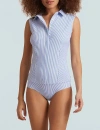 Commando Classic Printed Sleeveless Button Down Bodysuit In Blue/white Stripe