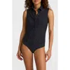 Commando Classic Printed Sleeveless Button Down Bodysuit In Black