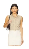 Commando Classic Sleeveless Button Down Bodysuit In Cactus Gingham