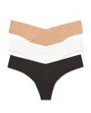 Commando 3-pack Cotton Thongs In Black/nude/white