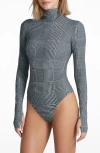 Commando Classic Print Turtleneck Bodysuit In Houndstooth Plaid In Houndstooth Plaid