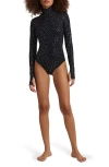 Commando Women's Classic Print Turtleneck Bodysuit In Silver Star In Silver Star