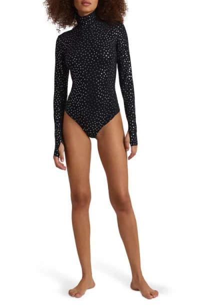 Commando Women's Classic Print Turtleneck Bodysuit In Silver Star