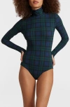 Commando Classic Turtleneck Microfiber Thong Bodysuit In Tartan Plaid