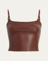 Commando Coated Stretch Faux Leather Cami Crop Top In Chocolate