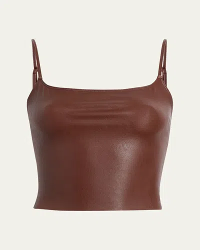 Commando Coated Stretch Faux Leather Cami Crop Top In Chocolate