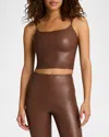 Commando Coated Stretch Faux Leather Cami Crop Top In Chocolate