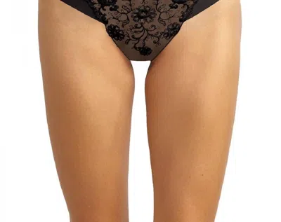 Commando Crown Embroidered Thong Panty In Black