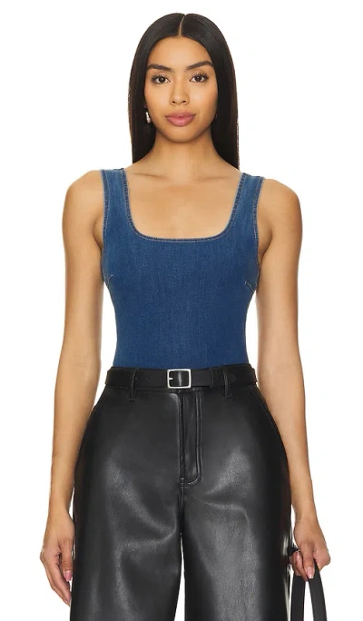 Commando Do It All Denim Squareneck Bodysuit In Light Indigo