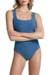 Commando Do It All Denim Squareneck Bodysuit In Light Indigo