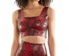 Commando Faux Leather Animal Squareneck Crop Top In Red Snake In Multi