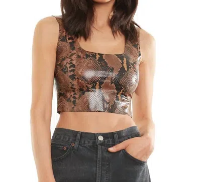 Commando Faux Leather Animal Squareneck Crop Top In Tawny Pythin In Multi