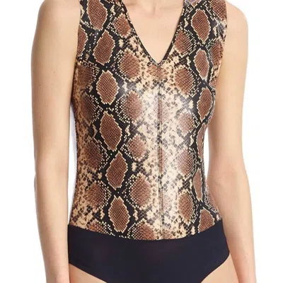 Commando Faux Leather Animal V-neck Bodysuit In Snake In Multi