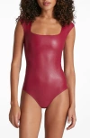 Commando Cap-sleeve Faux Leather Bodysuit In Raspberry