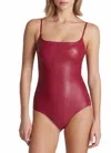 Commando Faux Leather Cami Bodysuit In Raspberry
