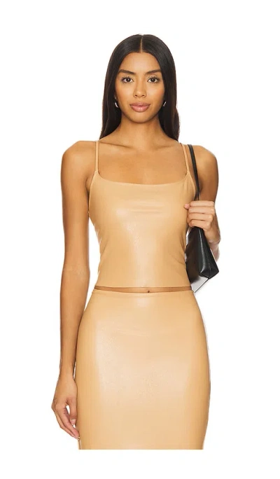 Commando Faux Leather Cami Crop Top In Beige