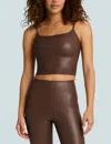 Commando Faux Leather Cami Crop Top In Chocolate