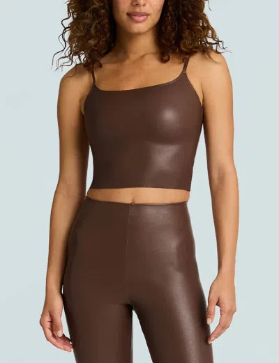 Commando Faux Leather Cami Crop Top In Chocolate