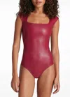 Commando Faux Leather Cap Sleeve Bodysuit In Raspberry