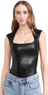 Commando Cap-sleeve Faux Leather Bodysuit In Black