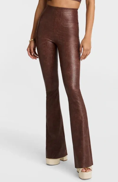 Commando Faux Leather Crocodile Print Flare Leggings In Brown Croc