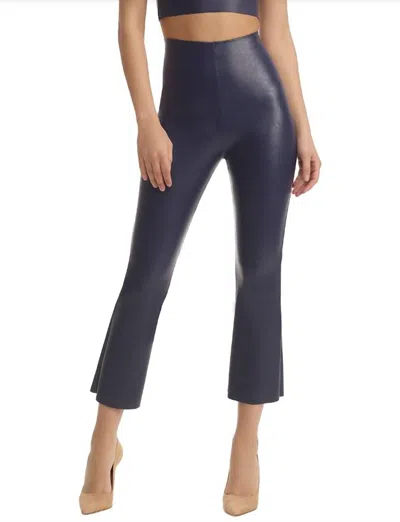 Commando Faux Leather Crop Flare Legging In Navy In Blue