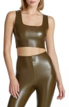 Commando Faux Leather Square Neck Crop Top In Green - Part Of A Set In Cadet