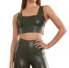 Commando Faux Leather Crop Top In Pine In Silver