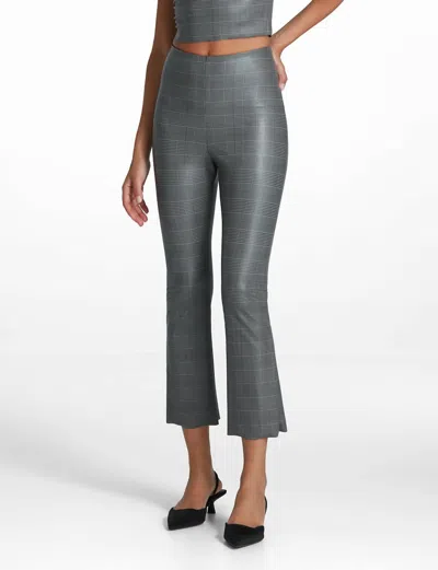 Commando Faux Leather Cropped Flare In Glen Plaid In Gray