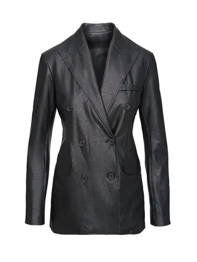 Commando Faux Leather Double - Breasted Blazer Flt200 In Black