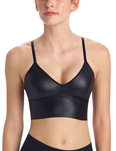 Commando Faux Leather Long Line Bralette In Black