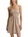 Commando Faux Leather Smocked Tube Top In Sand In Multi