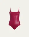Commando Faux-leather Spaghetti-strap Bodysuit In Raspberry