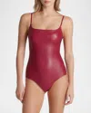 Commando Faux-leather Spaghetti-strap Bodysuit In Raspberry