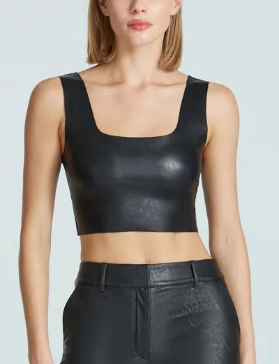 Commando Faux Leather Squareneck Crop Top In Black