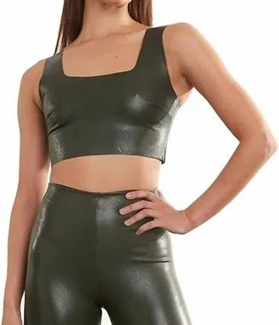 Commando Faux Leather Squareneck Crop Top In Pine In Silver
